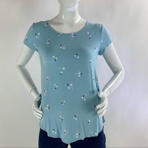 Women’s Medium (M) Blue Geometric Print ALFANI Short Sleeve Top